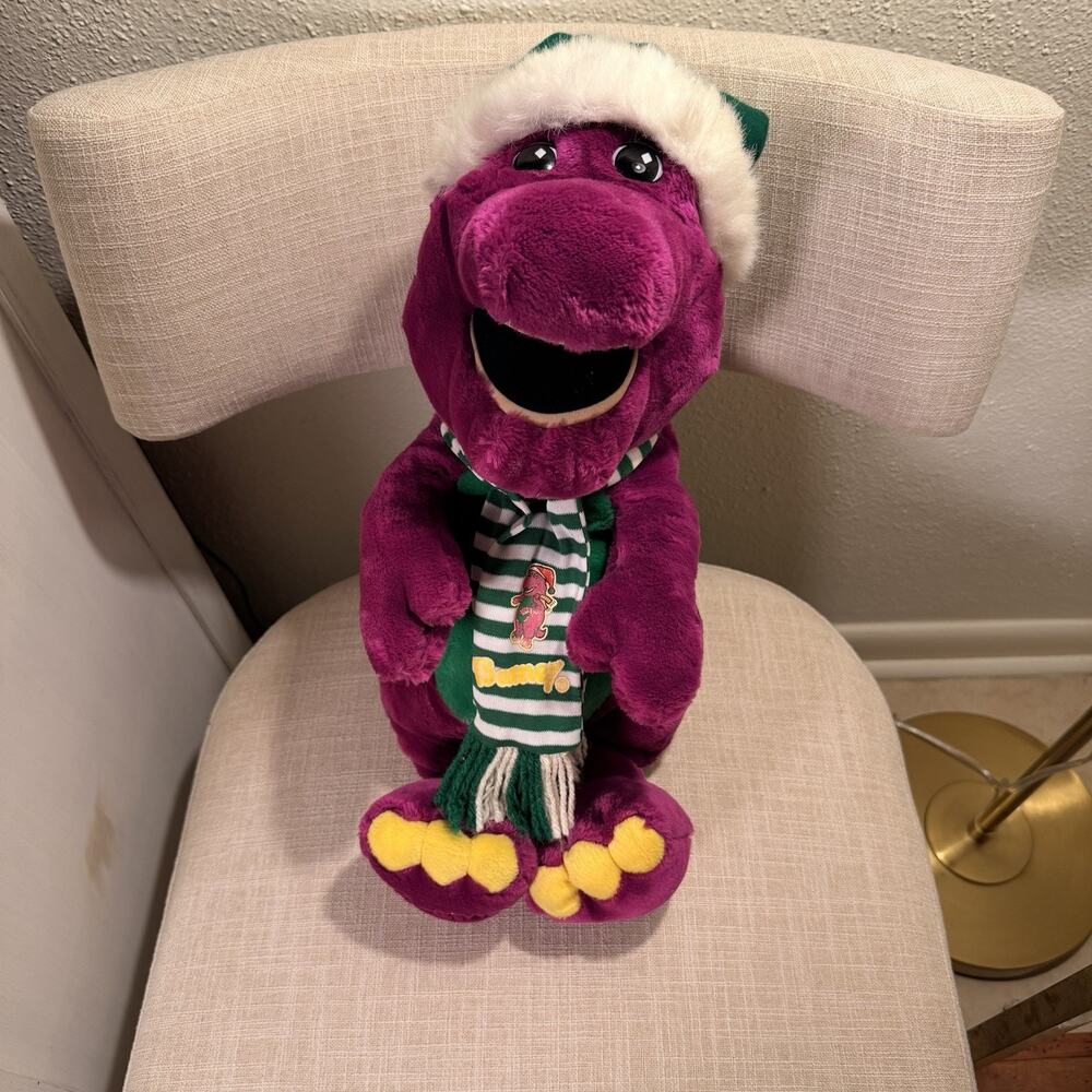Vintage 1992 Barney The Purple Dinosaur Plush Christmas Hat & Scarf